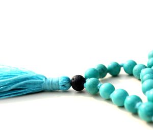 สร้อยคอหินลาวา8มม. ประดับด้วยลูกปัดหินสีเทอร์ควอยซ์ได้รับการรับรองว่าเป็นงานสำหรับชาวพุทธ - Product Image 3