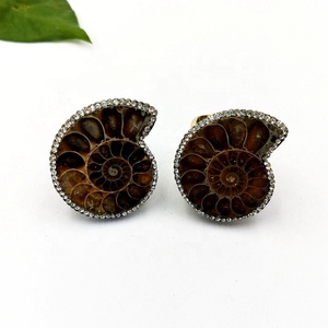 Bague classique en pierre fossile naturelle, coquille de conque d'ammonite véritable brillante, pour femmes et hommes, taille ajustable, bijoux en <span class=keywords><strong>strass</strong></span> - Product Image 1