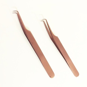 Custom Logo Japanese Stainless Steel 90 Degree Volume Lash <b>Tweezers</b> Rose Gold Plated Fiber Tip Eyelash Application Tool - Product Image 1