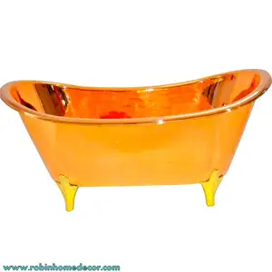Bañera independiente de cobre antiguo Diseño tradicional único con soportes/soportes de latón para remojar en baño o cocina - Product Image 1