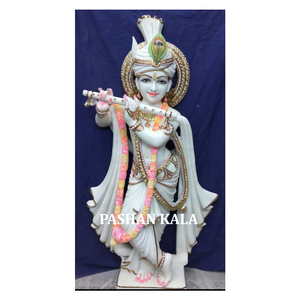 สวยสีขาวทำด้วยมือหินอ่อนยืนกฤษณะรูปปั้น - Product Image 1