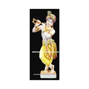 Statue en marbre blanc de meilleure qualité, seigneur du dieu Krishna avec Vasoori, pour le culte et décoration de la maison - Product Image 1