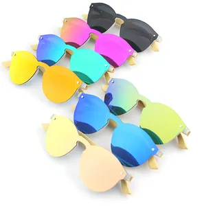 USA CE Spiegel Randlose China Holz Bambus Sonnenbrille Benutzer definiertes Logo UV400 Cat.3 Farben 2021 kleine Frauen rahmenlose Sonnenbrille