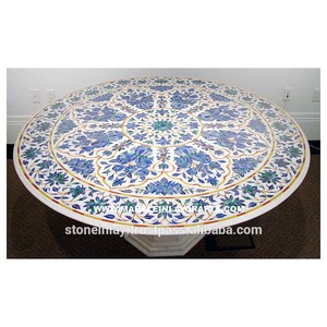 Superbe haut de Table en marbre de forme ronde fait à la main, incrustation, - Product Image 1