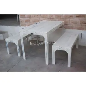 Vintage Industrial Cafe Design Iron Outdoor Table Bench Set / Iron Garden Table Bench