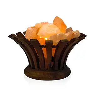 Zout Lamp Voor Thuis Decoratie Himalaya Rock Met Houten Mand Ontwerp