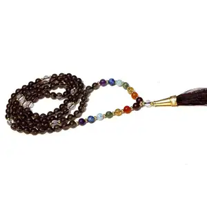 108 di quarzo da uomo in cristallo fumoso perline di Mala lungo buddista collana annodata naturale pietra di cristallo curativa per 7 Chakra di equilibrio