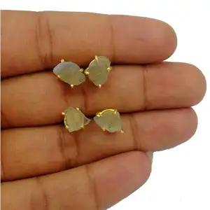 Khuyên Tai Dạng Hạt Đá Vermeil Màu Vàng Thô Nhãn Hiệu Labradorite