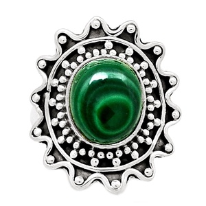 Bague de mariage en argent sterling 925 avec sertissage de pierres précieuses en malachite naturelle pour fête et anniversaire - Product Image 1