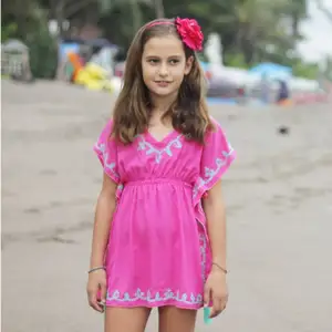 new kids wear 100 % rayon fabric with embroidery short kaftan dress