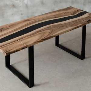 Meubles haut de gamme dernière collection en bois massif à bord vif avec table à manger en résine époxy noire, table à manger pour restaurant et café - Product Image 1