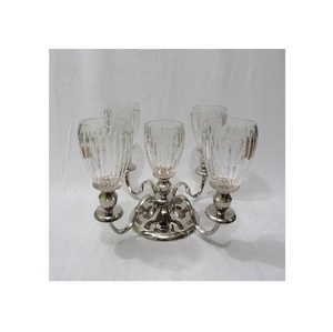 Luxury 5-Cup Glass <b>Candelabra</b> with Silver Metal Base, Premium Wedding Table Centerpiece, Handcrafted Crystal Votive Holder - Product Image 1