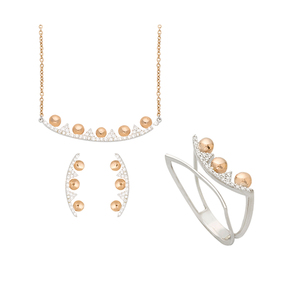 Juego de colgantes y dijes de diamantes de oro blanco y rosa de 18kt de lujo que incluye colgante con cadena y pendientes de diamantes - Product Image 1