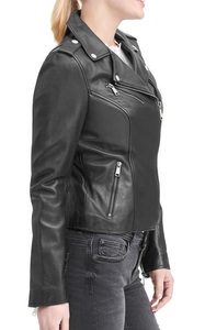 Veste en cuir pour femme style racer vert olive peau de mouton douce Look unique Street Fashion - Product Image 4