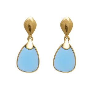 Pear blue quartz gemstone 925 sterling silver jewelry gold plated earrings