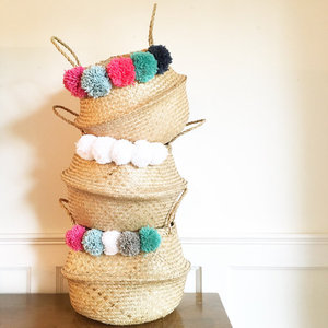 Juego de cesta ecológica para el vientre de algas marinas para organización de almacenamiento de armario detalle de pompón en caja para uso en lavandería de cocina hecho en Vietnam - Product Image 2