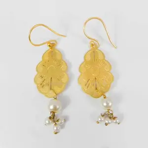 Pearl Beads Filigree Designer Hanging Drops Laser Cut Gold Plated Earring Women Charm Gift