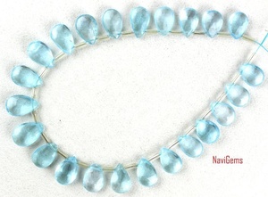 Gema de Topacio azul Natural, 1 hebra, perlas de Briolette con forma de pera facetadas, fabricación de joyas al por mayor - Product Image 4