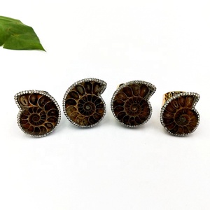 Bague classique en pierre fossile naturelle, coquille de conque d'ammonite véritable brillante, pour femmes et hommes, taille ajustable, bijoux en <span class=keywords><strong>strass</strong></span> - Product Image 3