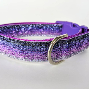 Collar para Perro de Alta Calidad con Cuerda de Algodón, Cuero y Herrajes Plateados con Efecto Degradado Brillante / Degradado Púrpura Plateado - Product Image 1