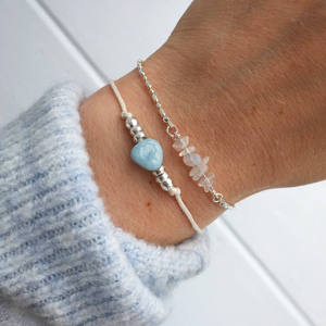   Bracelet artisanal en aquamarine, bracelet à perles argentées - Product Image 1
