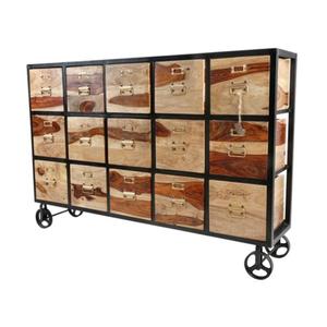 Meuble de rangement moderne de luxe en bois massif à 15 tiroirs avec cadre en fer pour le salon - Product Image 1