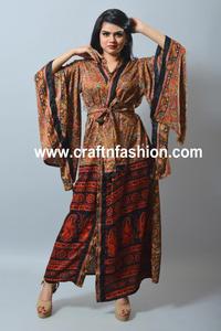 Vintage Boho Gypsy Long Kimono-ผ้าไหม Sari Made Beach Kimono-ชุดนอน Robe-เสื้อคลุมอาบน้ำ Kimono-ผู้หญิงฤดูร้อน Cardigan - Product Image 2