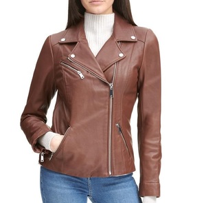Haute qualité personnalisé motard Streetwear course veste en cuir pour les femmes fermeture éclair détail vraie peau de mouton mode Fit - Product Image 5