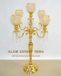 เชิงเทียนอลูมิเนียมชุบทองพร้อมคริสตัลแบบดั้งเดิมคุณภาพสูงสำหรับตกแต่งงานแต่งงาน - Product Image 1