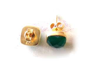 Conjunto de pendientes de tuerca chapados en oro hechos a mano de Plata de Ley 925 de ónix verde, el mejor regalo para el Día de San Valentín, patrón de forma DE CORONA DE Año Nuevo - Product Image 4