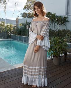 Vestido largo de rayón con hombros descubiertos para mujer, ropa de playa, marca de verano, 2019 - Product Image 1