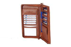 Organizador de pasaporte y documentos de viaje con cremallera, billetera de viaje de cuero genuino, útil - Product Image 5