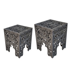 Tabouret en bois MDF de forme carrée d'aspect robuste de qualité supérieure, table d'appoint antique faite à la main, lot de 2 pour les acheteurs en gros à bas prix - Product Image 1