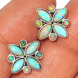 925 Sterling Silver Natural Fire Ethiopian <b>Opal</b> Bezel Setting Wholesale OEM Birthstone <b>Earrings</b> Indian supplier direct factory - Product Image 1