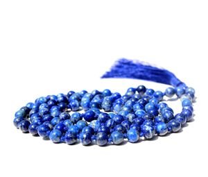 Collar largo con cuentas de lapislázuli para mujer, Gargantilla con gemas de Color Denim, 108 cuentas, hecho a mano - Product Image 5