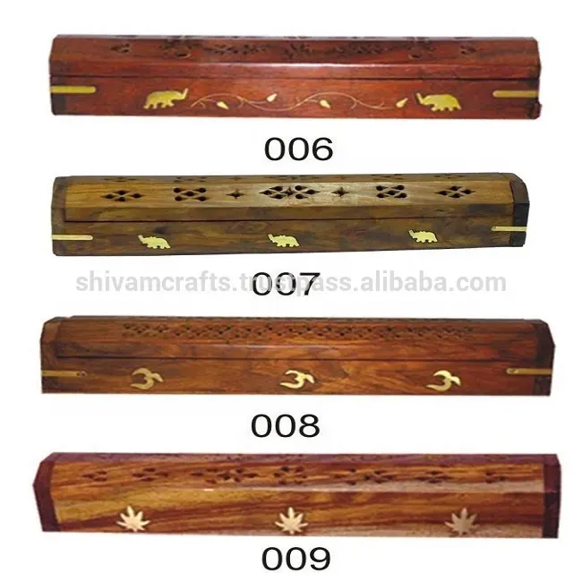 Hot Sale Popular Mango Wood Brass Inlaid Carved Incense Box Burners/Holders Wholesale From India