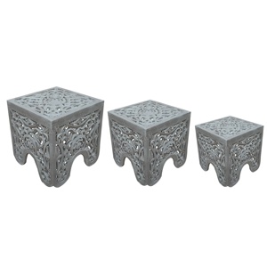 Table de lit/tabouret en MDF sculpté Floral, meuble de salon, Table d'appoint, ensemble de 3 - Product Image 5