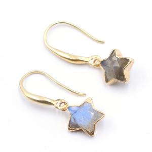 Labradorita-pendientes de plata de ley con forma de estrella, pendientes galvanizados dorados de 26 a 28 MM - Product Image 1