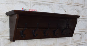 Vintage Handmade Cast Iron Hooks <b>Coat</b> <b>Rack</b> with Storage Shelf Wooden <b>Wall</b> Mounted Living Room Furniture 5 Hooks - Product Image 6