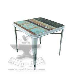 Table de restaurant industrielle en métal et bois récupéré pour le salon extérieur, l'hôtel, l'atelier de restauration - Product Image 3