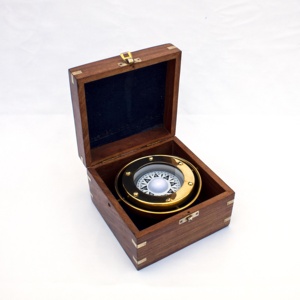 Décor de bateau en laiton gyroscopique en plastique rotatif cadran cardan Binnacle boussole directionnelle boîte en bois - Product Image 4