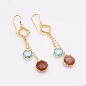 Pendientes llamativos de piedras preciosas de topacio rutilo de cobre con forma chapada en oro clásico para bodas, fiestas, compromisos, Idea de regalo perfecta - Product Image 1