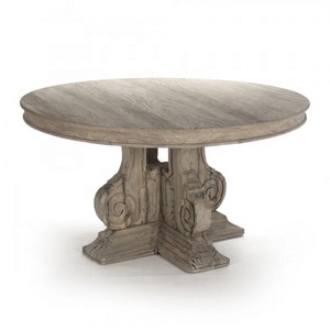 Mesa de Comedor de Madera Reciclada de la Mejor Calidad con Pedestal Tallado Tradicional de Madera Maciza para Muebles de Sala de Estar - Product Image 1