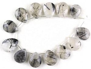 Calidad impresionante 1 hebra Natural negro rutilo piedra preciosa facetada forma de pera pelo genuino cuarzo Briolette cuentas - Product Image 3