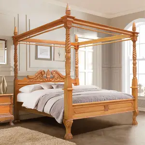 Poster bed with canopy , chippendale style made from solid wood mahogany