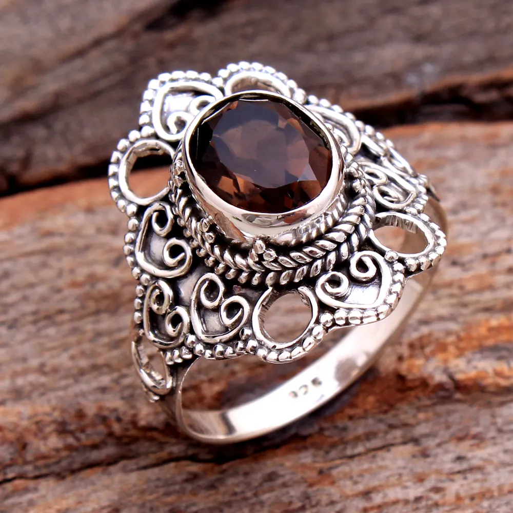 Ethnic style Labradorite Amethyst Moonstone citrine smokey quartz garnet lolite ruby gemstone 925 sterling silver jewelry ring