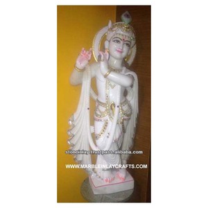 Indian Krishna <b>Statue</b> White Marble Krishna <b>Statue</b> - Product Image 1