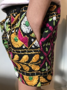 Short en toile à usage domestique rétro bohème brodé à la main motif floral élastique taille moyenne respirant chaud coupe droite lavage coloré - Product Image 2