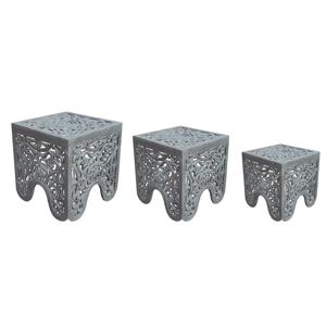 Mesa lateral tallada con flores de MDF, mueble para sala de estar, taburete, Juego de 3 - Product Image 1