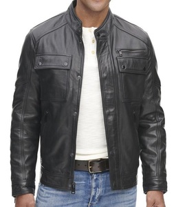 Veste de moto motard classique doublure matelassée multi-poches en cuir véritable vêtements de sport mode vêtements d'extérieur - Product Image 2